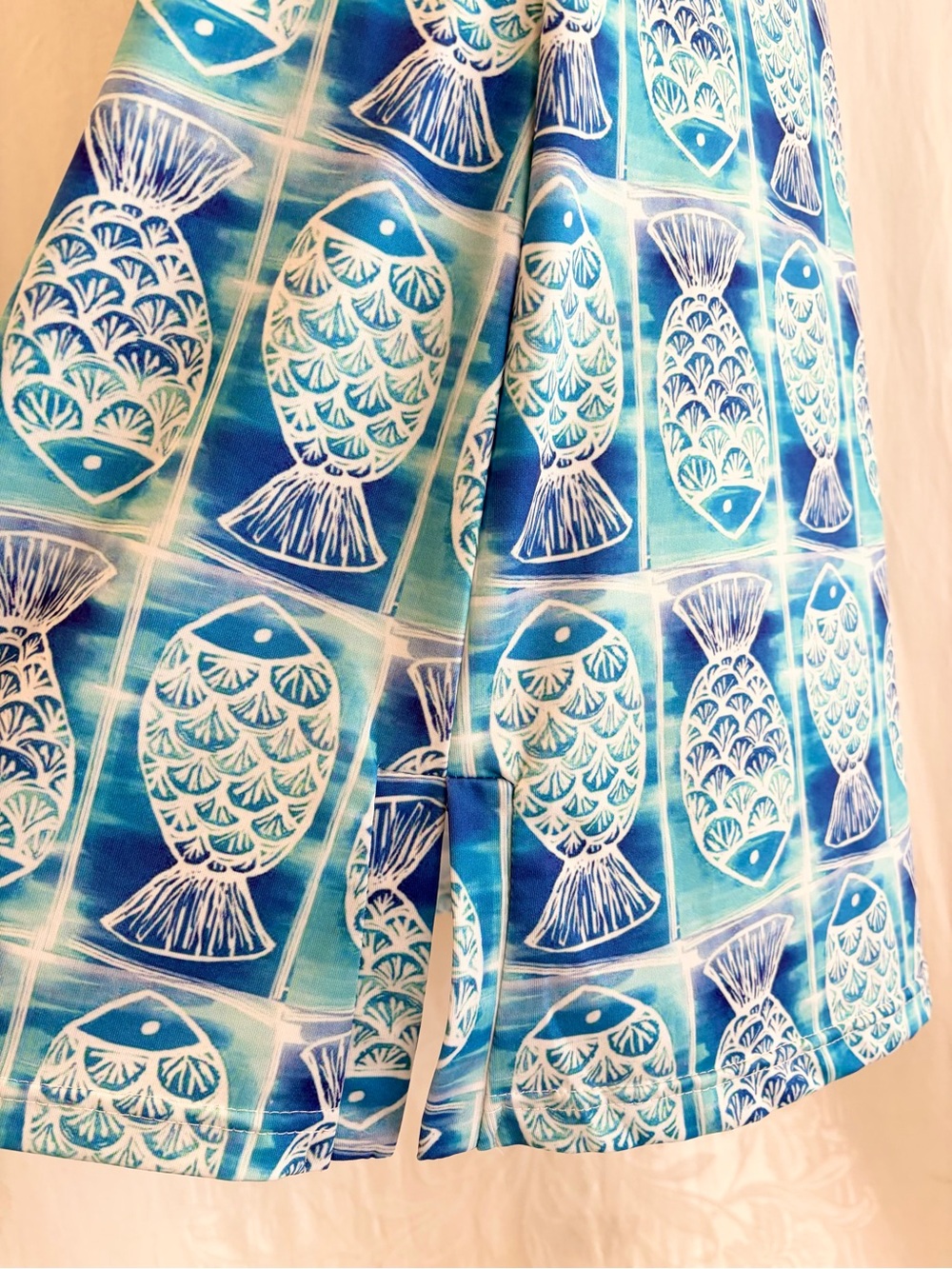 LULU B Aqua Fish Tile 3/4 Sleeve Dress Size S $90 UPF 50 Jersey Travel Resort - Picture 4 of 5